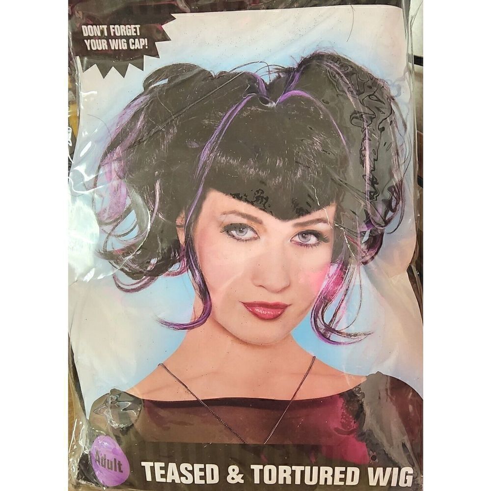 CostumesUSA Teased Tortured Wig Black Purple Ponytail Wig Costume Hair Adult OS